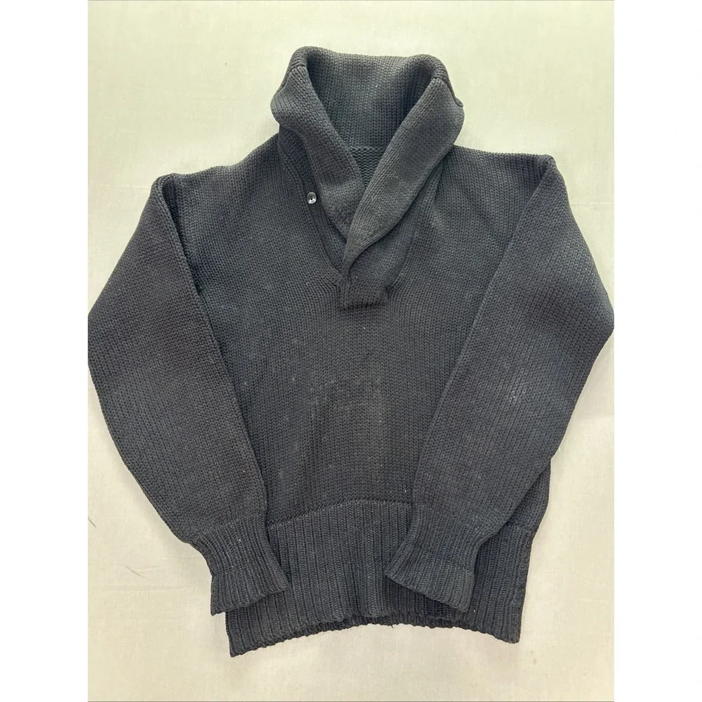 1940s True Vintage Wool Shawl Collar Pullover Sweater Navy Blue 19x25
